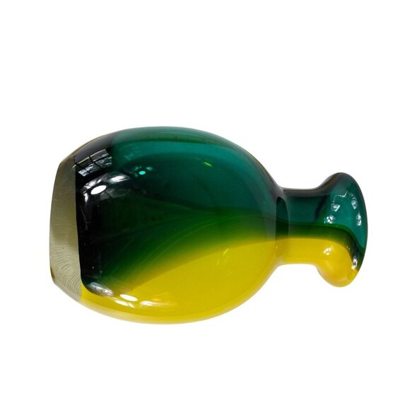 Vintage Murano Hand-Blown Art Glass Vase Green & Yellow Gradient Design 9" Tall - Picture 7 of 11